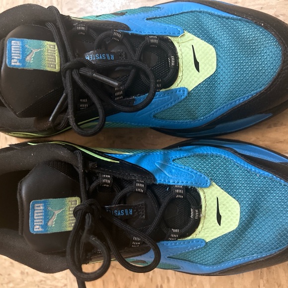 PUMA RS SYSTEM Blue Green Black Mesh Low Top Men\'s Running Sneakers